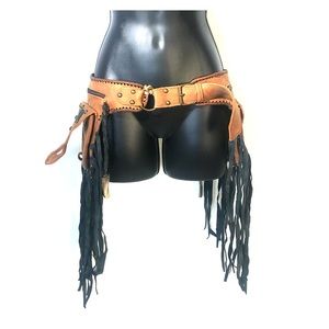 Genuine leather utility festival belt fringe